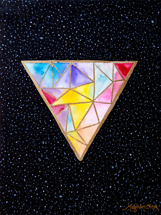 gold triangle art, alchemy triangle art, geometric abstract modern triangle art, cosmos starry triangle art, interior decor triangle painting