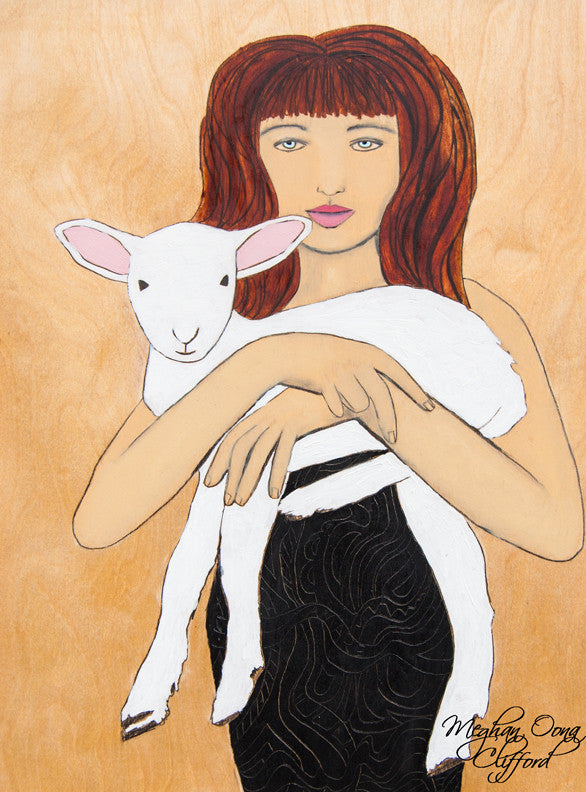 meghan oona clifford, lamb love art, vegan love lamb art, vegan painting, innocent animal art