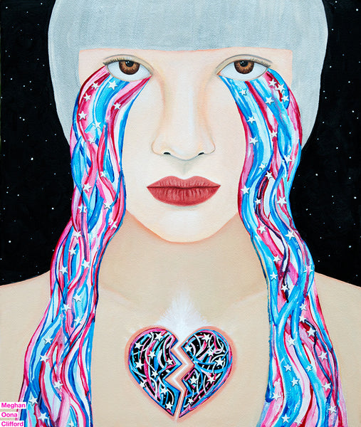 dmt art, juxtapoz visionary art, lsd art, meghan oona clifford art, modern celtic knot work, modern celtic knotting, new contemporary art, pop surrealism art, thinkspace gallery art, urnes style art, visionary artist painting, alex grey inspired, android jones inspired, psychedelic art, tara mcpherson art, american tears art, american feminist art, crying america art, election 2016 art, hillary art