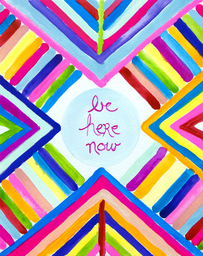 vibrant colorful yoga art, inspirational art for yoga studios, be here now art, inspiring painting for yoga studios, be here now yoga art