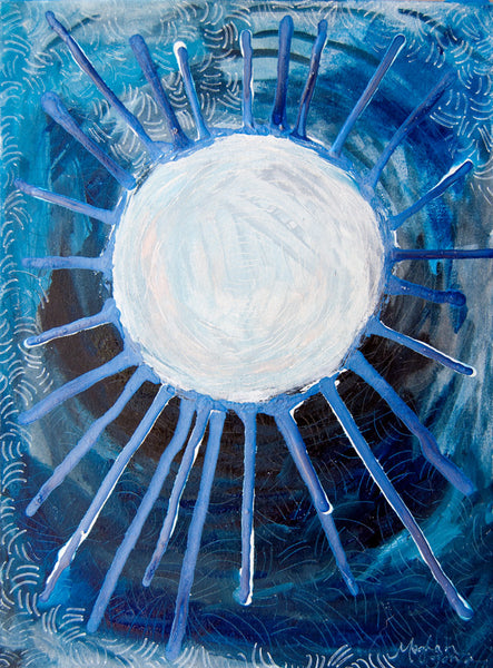 modern blue abstract home decor, contemporary blue abstract painting, abstract moon painting, modern moon abstract art