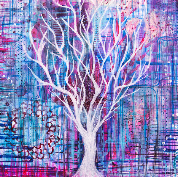 modern trees abstract painting interior design, contemporary abstract painting san francisco, pink blue modern interior decor