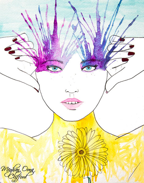 meghan oona clifford, conrad roset, daisy goddess modern art, fashion boho flower girl art