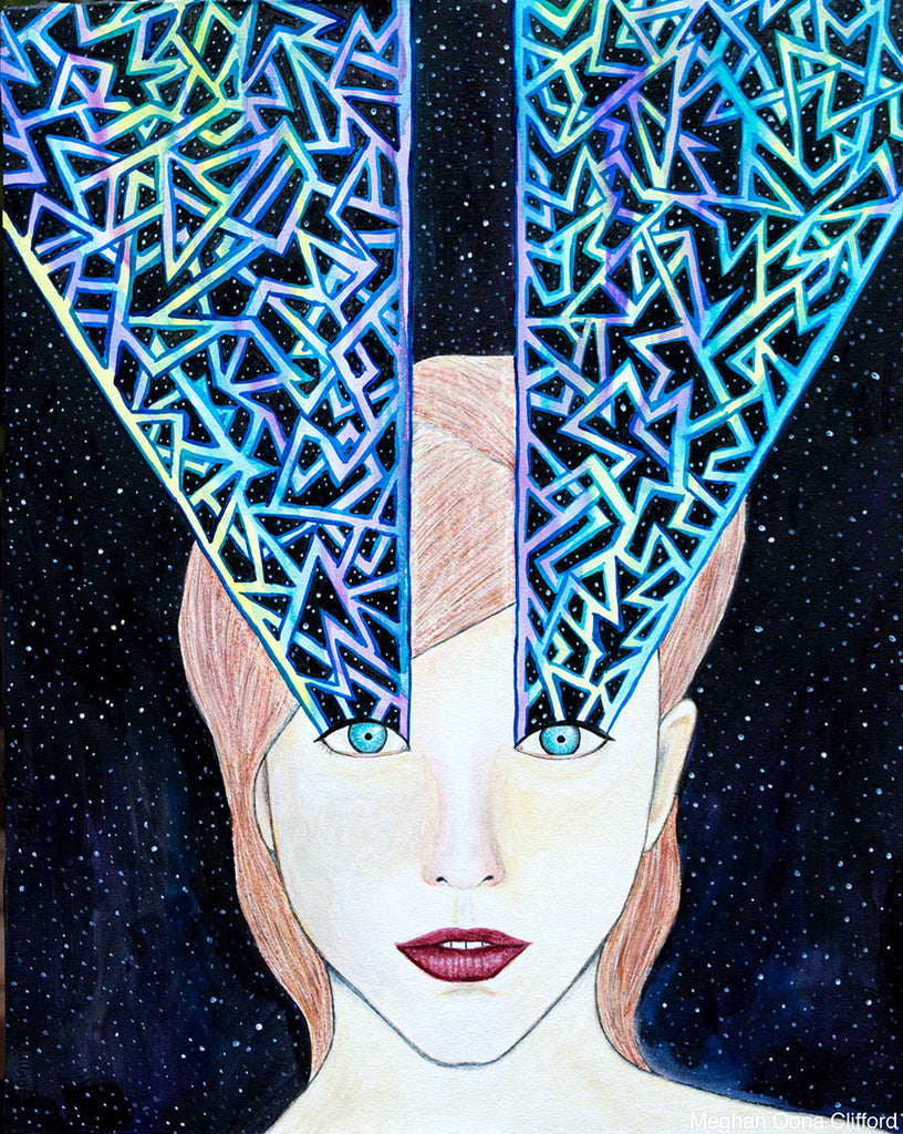 meghan oona clifford art, geometric modern art, modern celtic knot art, fashionista modern painting decor, alex grey inspired art, android jones inspired art