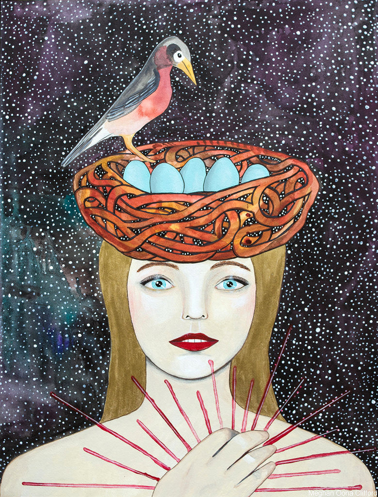 modern celtic knot painting, meghan oona clifford, birds nest art, bird egg modern art, cosmic star art, fashion modern painting, charmaine olivia inspired 