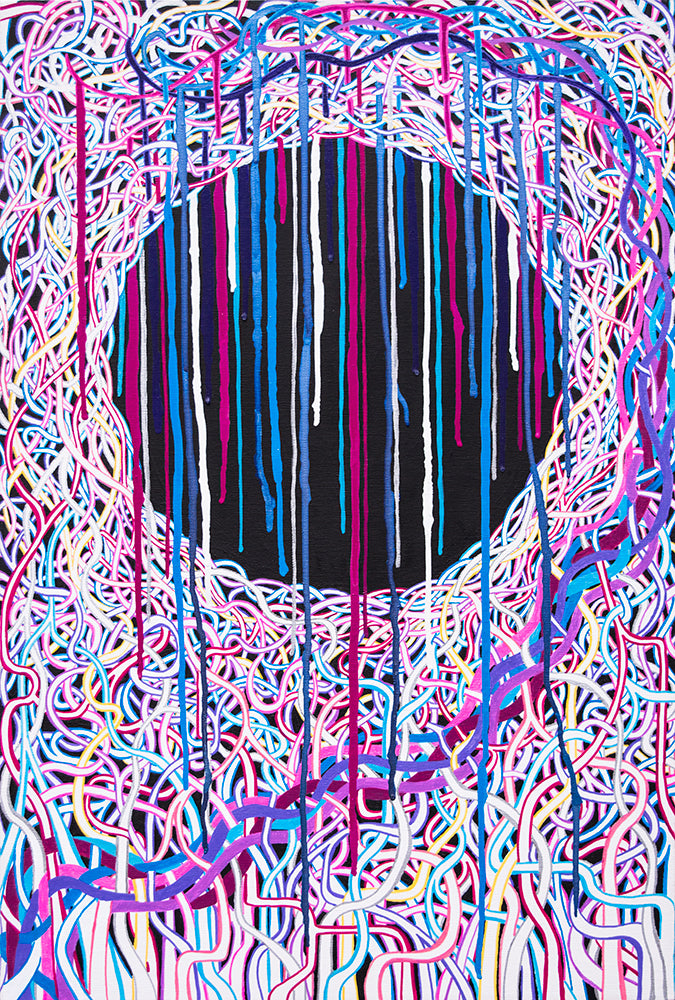 urban geometric abstract painting, urban contemporary abstract painting, modern urban abstract colorful art for interior design, geometric contemporary modern home decor, meghan oona clifford, modern celtic knot work, modern celtic knotting, maze like modern abstract art, maze abstract artwork contemporary, modern labyrinth abstract art 