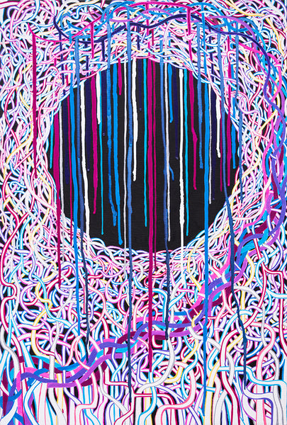 urban geometric abstract painting, urban contemporary abstract painting, modern urban abstract colorful art for interior design, geometric contemporary modern home decor, meghan oona clifford, modern celtic knot work, modern celtic knotting, maze like modern abstract art, maze abstract artwork contemporary, modern labyrinth abstract art 