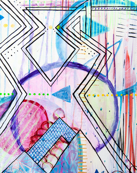 urban geometric abstract painting, urban contemporary abstract painting, modern urban art for interior design, geometric contemporary modern home decor, colorful vibrant modern contemporary urban art, san francisco art interior design, meghan oona clifford