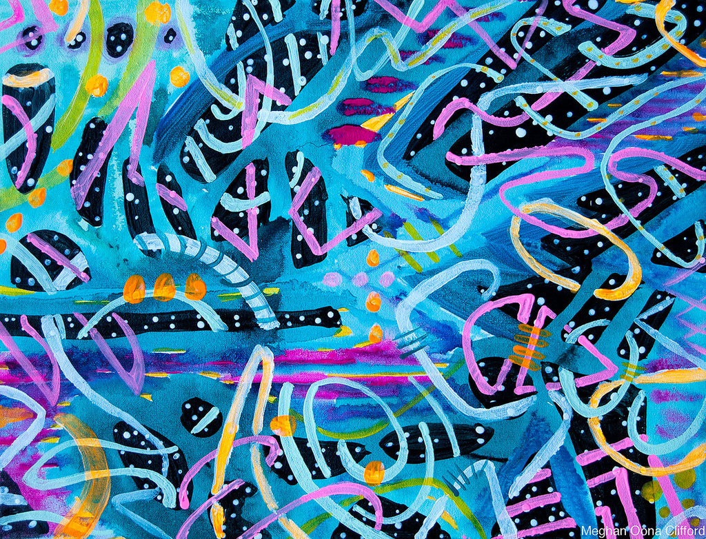 urban geometric abstract painting, urban contemporary abstract painting, modern urban abstract colorful art for interior design, geometric contemporary modern home decor, meghan oona clifford, neon abstract contemporary interior design, neon abstract urban painting