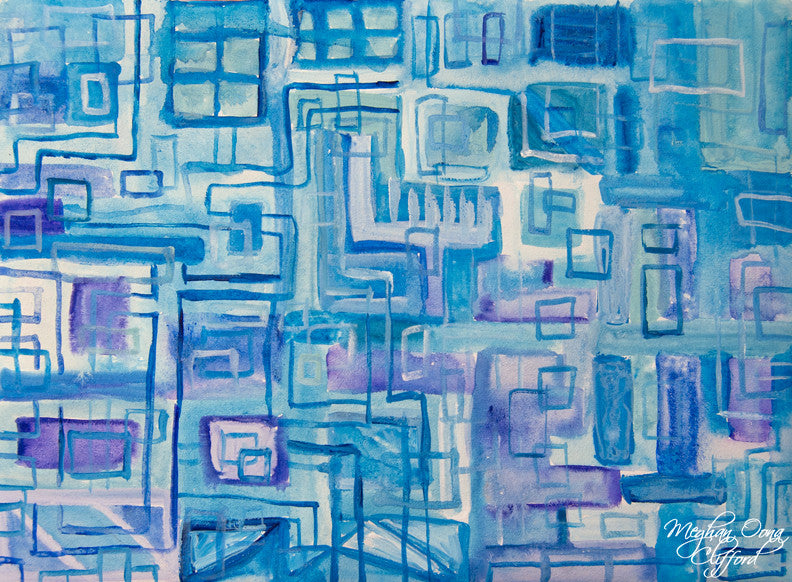 urban geometric abstract painting, urban contemporary abstract painting, modern urban abstract colorful art for interior design, geometric contemporary modern home decor, meghan oona clifford